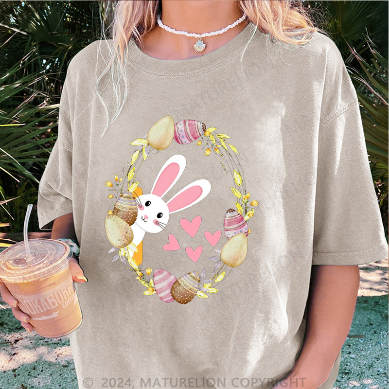 Maturelion Süße Hase und Eier Damen Gewaschene Vintage T-Shirt