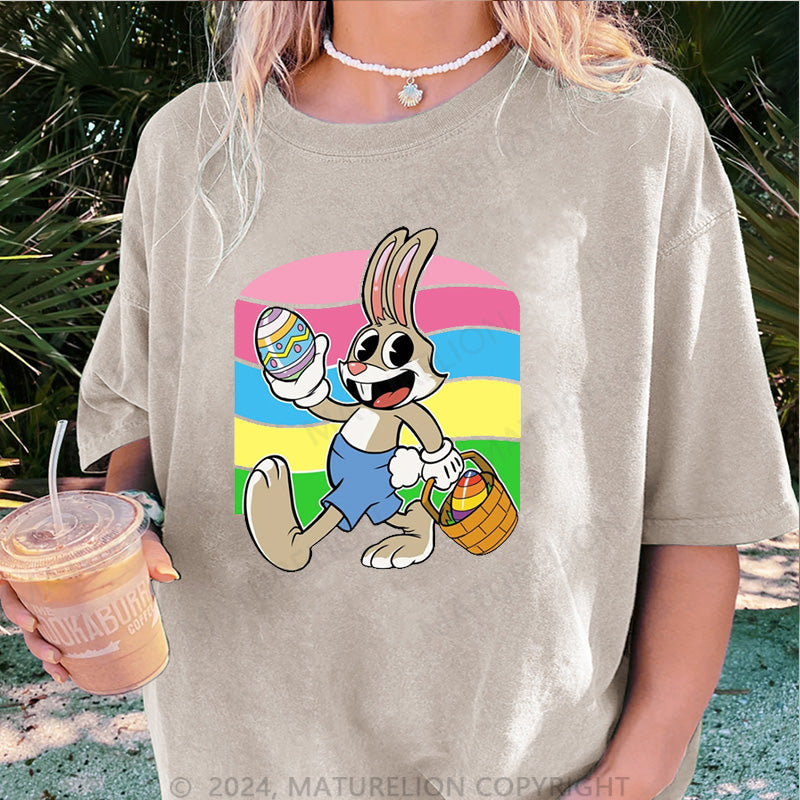 Maturelion Ostern Hase Ei Damen Gewaschene Vintage T-Shirt
