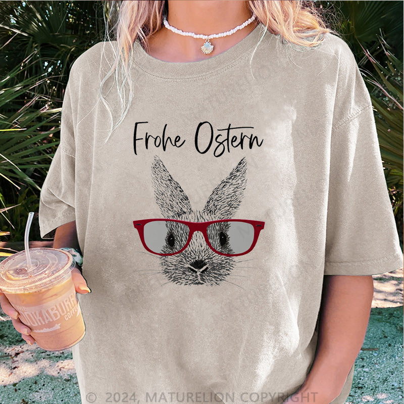 Maturelion Frohe Ostern und Osterhase Damen Gewaschene Vintage T-Shirt
