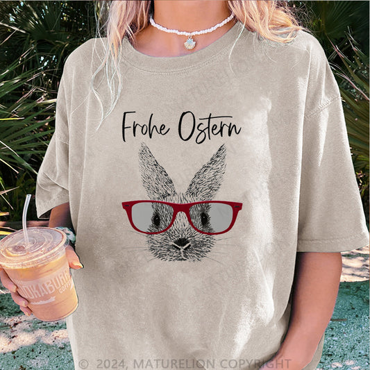 Maturelion Frohe Ostern und Osterhase Damen Gewaschene Vintage T-Shirt