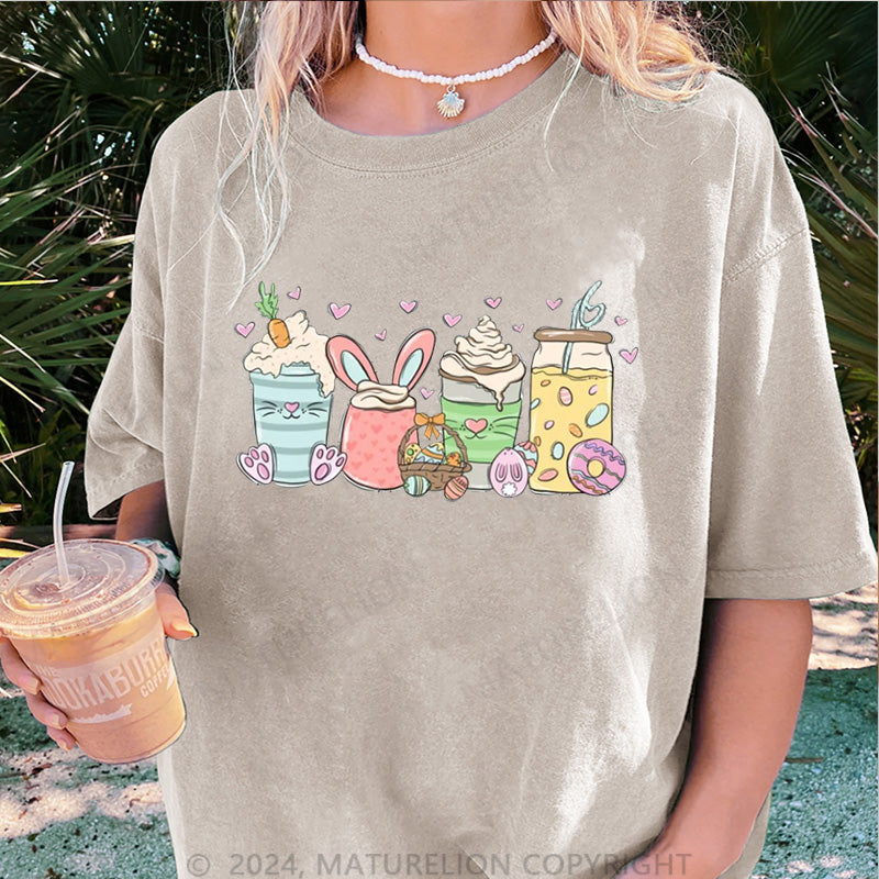Maturelion Osterhase Getränke und Liebe Damen Gewaschene Vintage T-Shirt