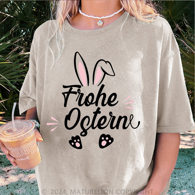 Maturelion Frohe Ostern Damen Gewaschene Vintage T-Shirt
