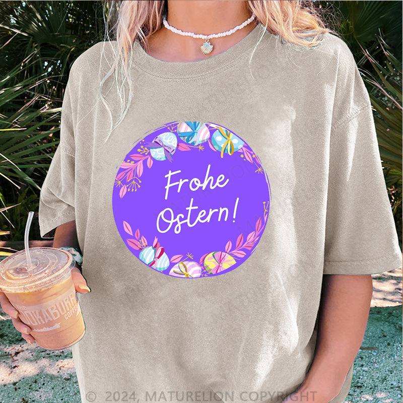 Maturelion Frohe Ostern Damen Gewaschene Vintage T-Shirt