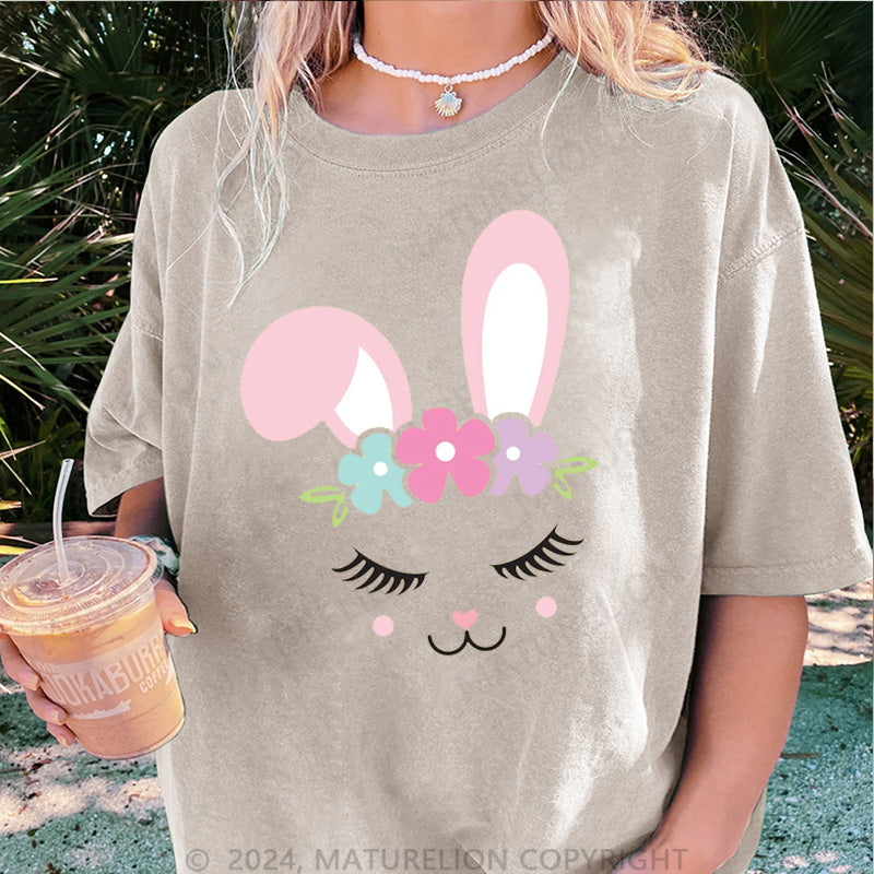 Maturelion Osterhase und Blumen Damen Gewaschene Vintage T-Shirt