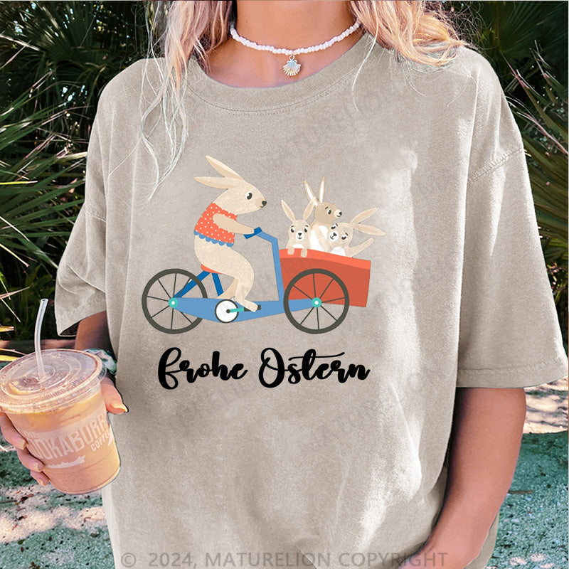 Maturelion Fahrrad Ostern Hase Damen Gewaschene Vintage T-Shirt