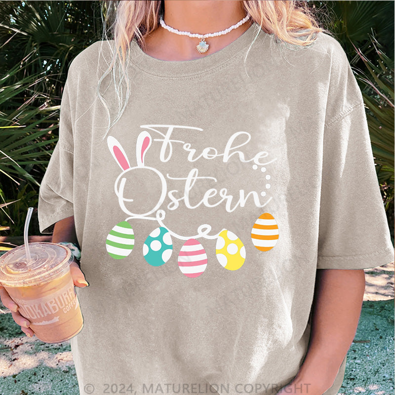 Maturelion Frohe Ostern und Ostereier Damen Gewaschene Vintage T-Shirt