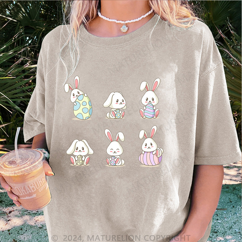 Maturelion Liebe Ostern Hasen Damen Gewaschene Vintage T-Shirt