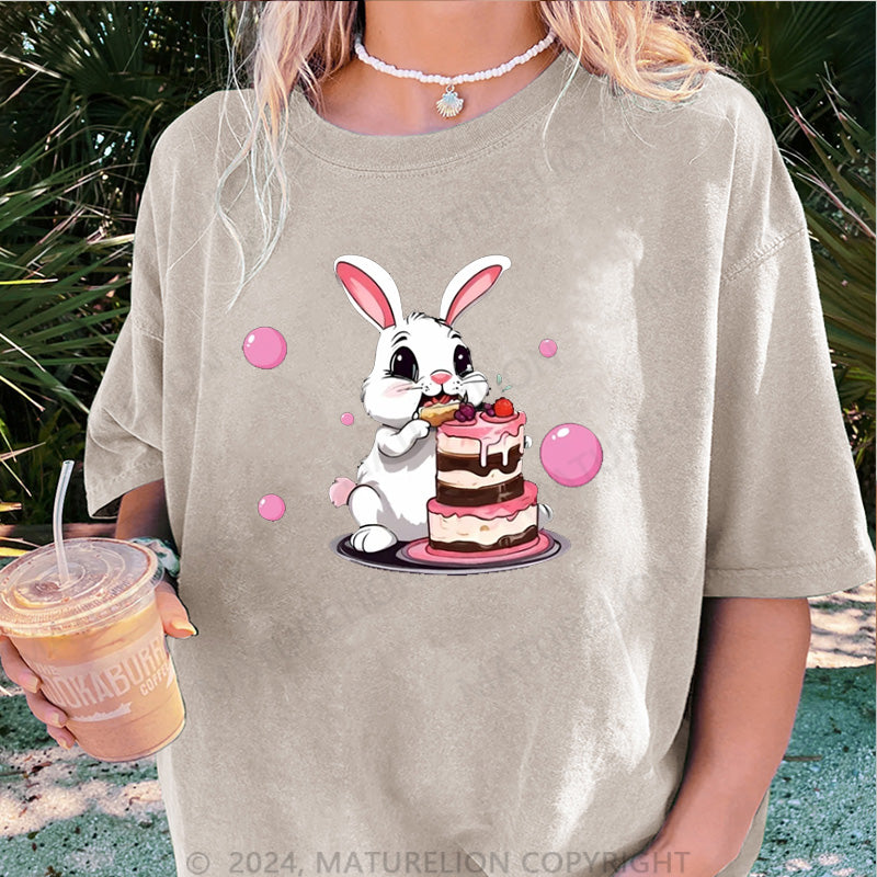 Maturelion Rosa Hase Damen Gewaschene Vintage T-Shirt