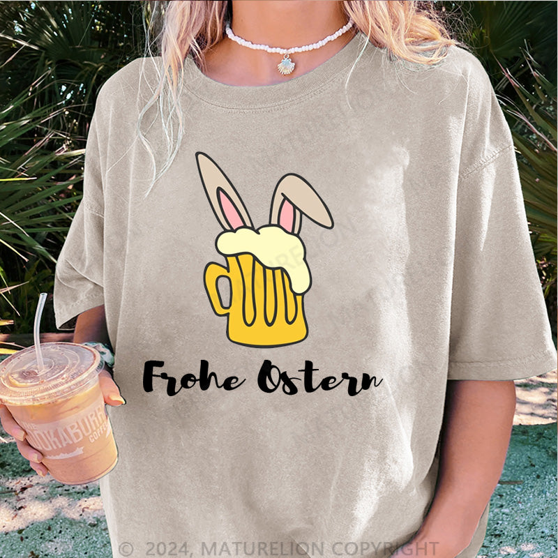 Maturelion Frohe Ostern Damen Gewaschene Vintage T-Shirt
