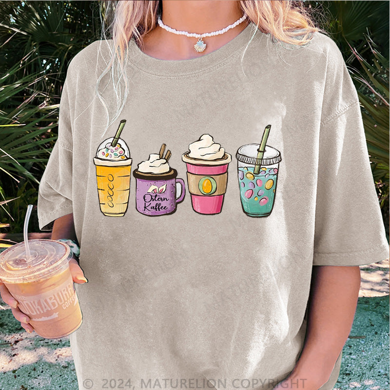 Maturelion Ostern Kaffee Hase und Ei Damen Gewaschene Vintage T-Shirt