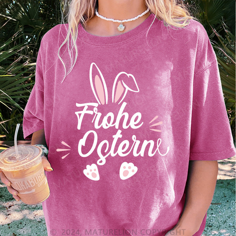 Maturelion Frohe Ostern Damen Gewaschene Vintage T-Shirt