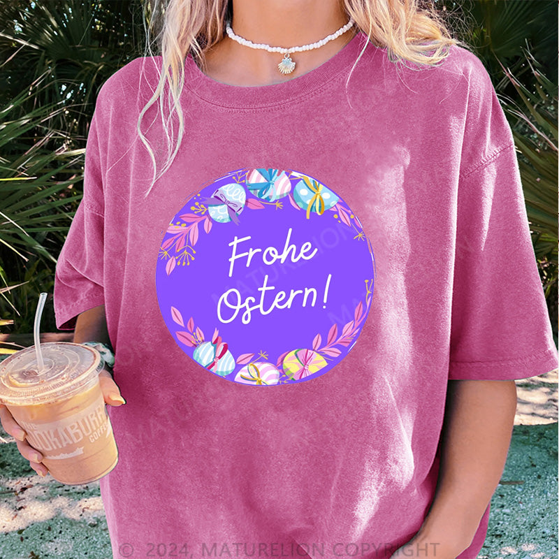 Maturelion Frohe Ostern Damen Gewaschene Vintage T-Shirt
