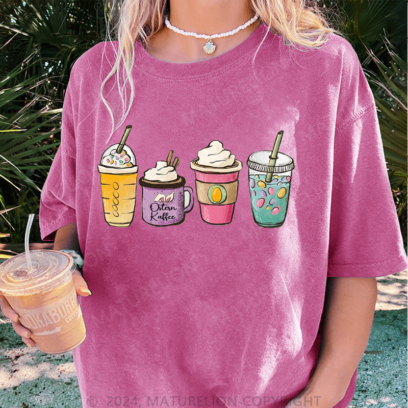 Maturelion Ostern Kaffee Hase und Ei Damen Gewaschene Vintage T-Shirt