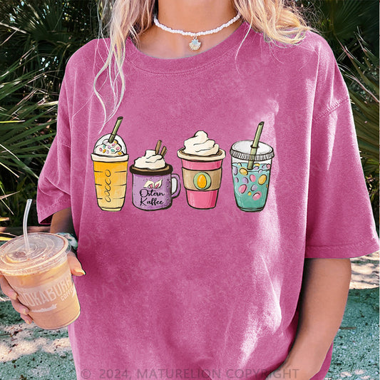 Maturelion Ostern Kaffee Hase und Ei Damen Gewaschene Vintage T-Shirt
