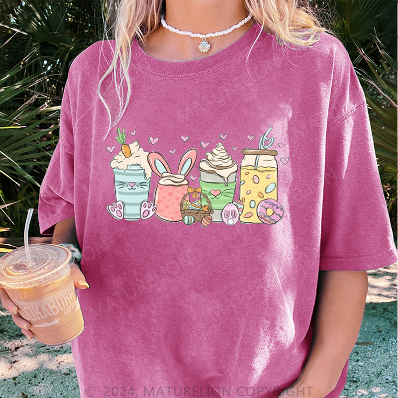 Maturelion Osterhase Getränke und Liebe Damen Gewaschene Vintage T-Shirt