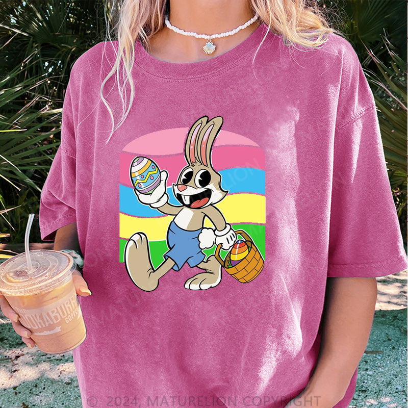 Maturelion Ostern Hase Ei Damen Gewaschene Vintage T-Shirt