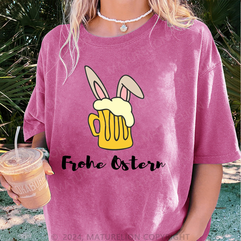 Maturelion Frohe Ostern Damen Gewaschene Vintage T-Shirt