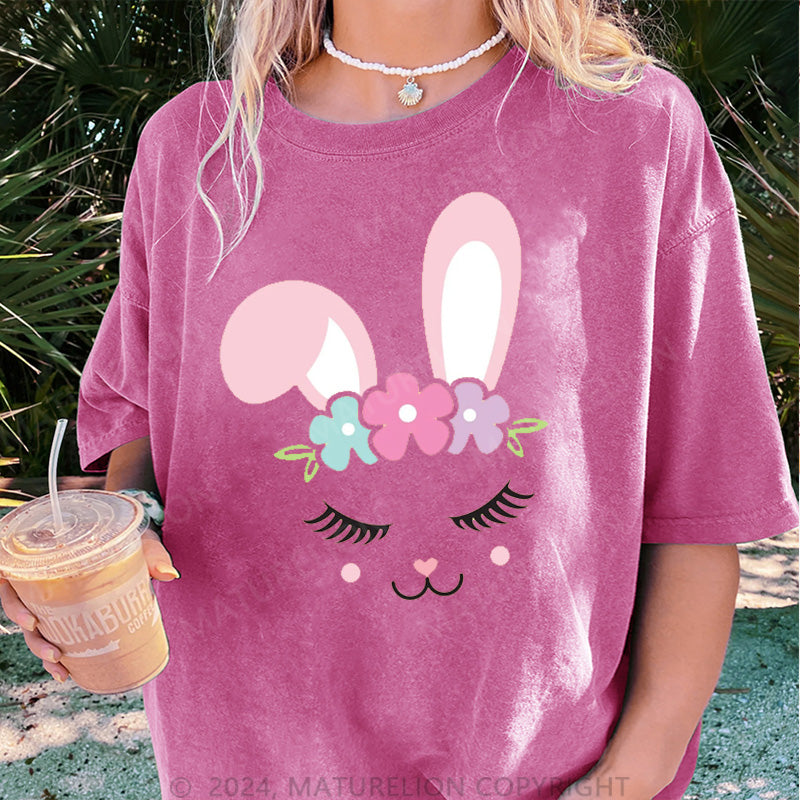 Maturelion Osterhase und Blumen Damen Gewaschene Vintage T-Shirt