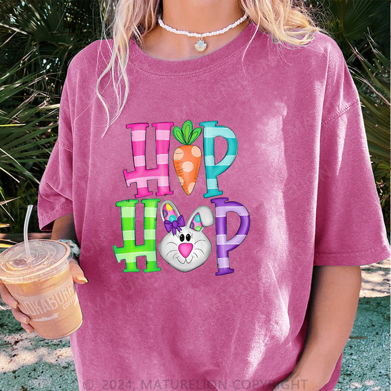 Maturelion Hip Hop Osterhase Damen Gewaschene Vintage T-Shirt