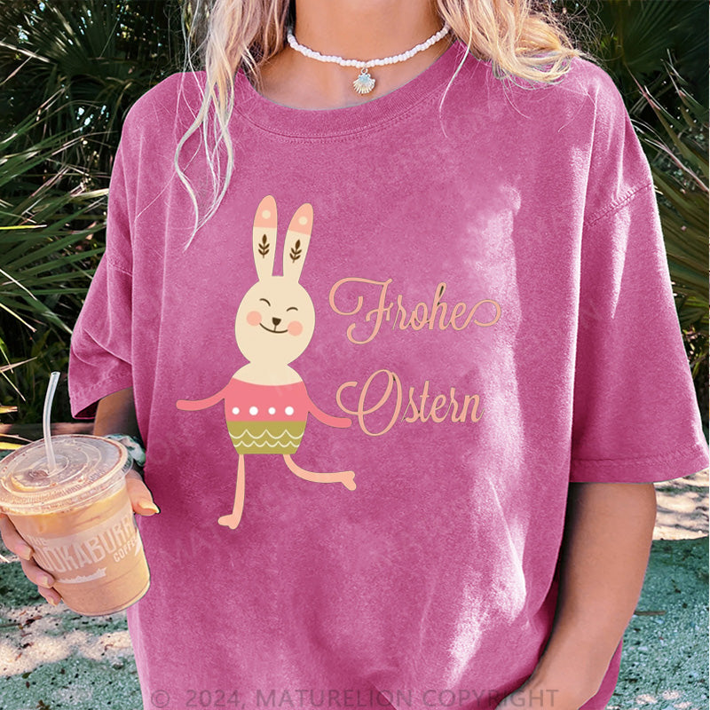 Maturelion Frohe Ostern Hase Tanzt Damen Gewaschene Vintage T-Shirt