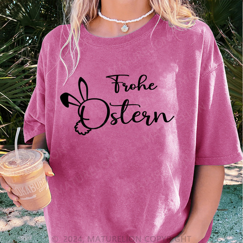 Maturelion Frohe Ostern Damen Gewaschene Vintage T-Shirt