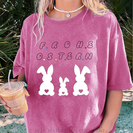 Maturelion Frohe Ostern Hasen Damen Gewaschene Vintage T-Shirt
