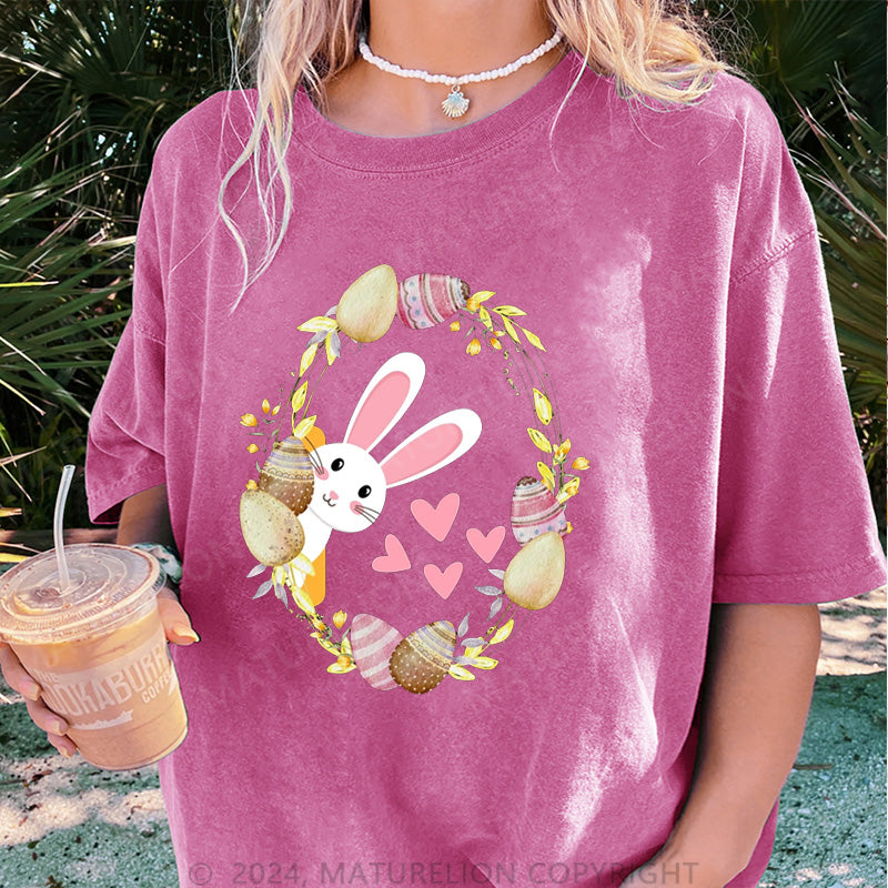 Maturelion Süße Hase und Eier Damen Gewaschene Vintage T-Shirt